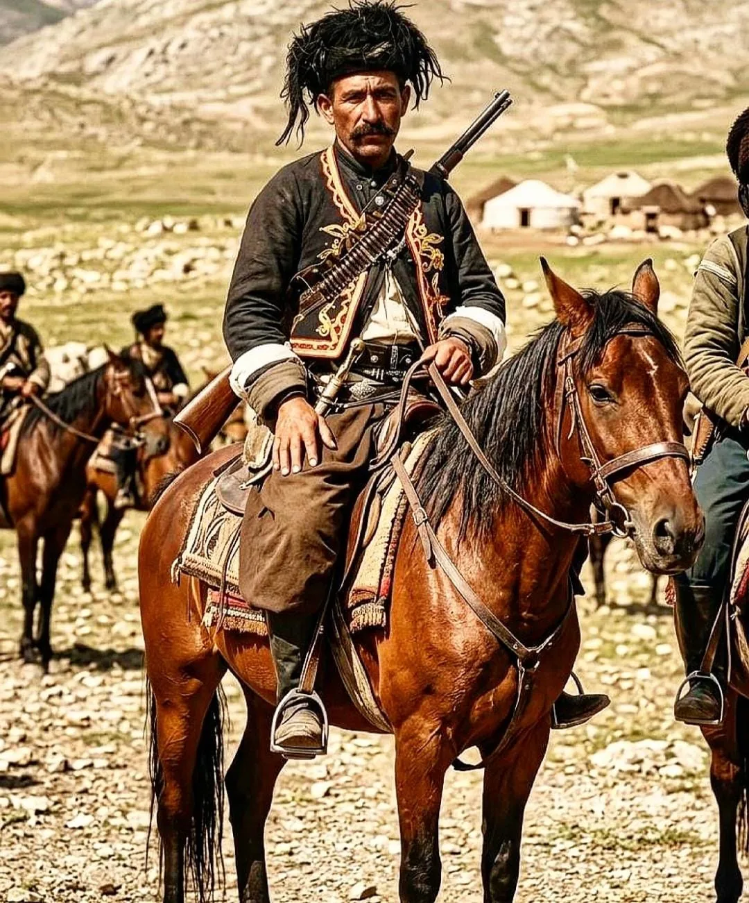 Kürk başlıklı, at üzerinde bir süvariyi gösteren temsilî görsel